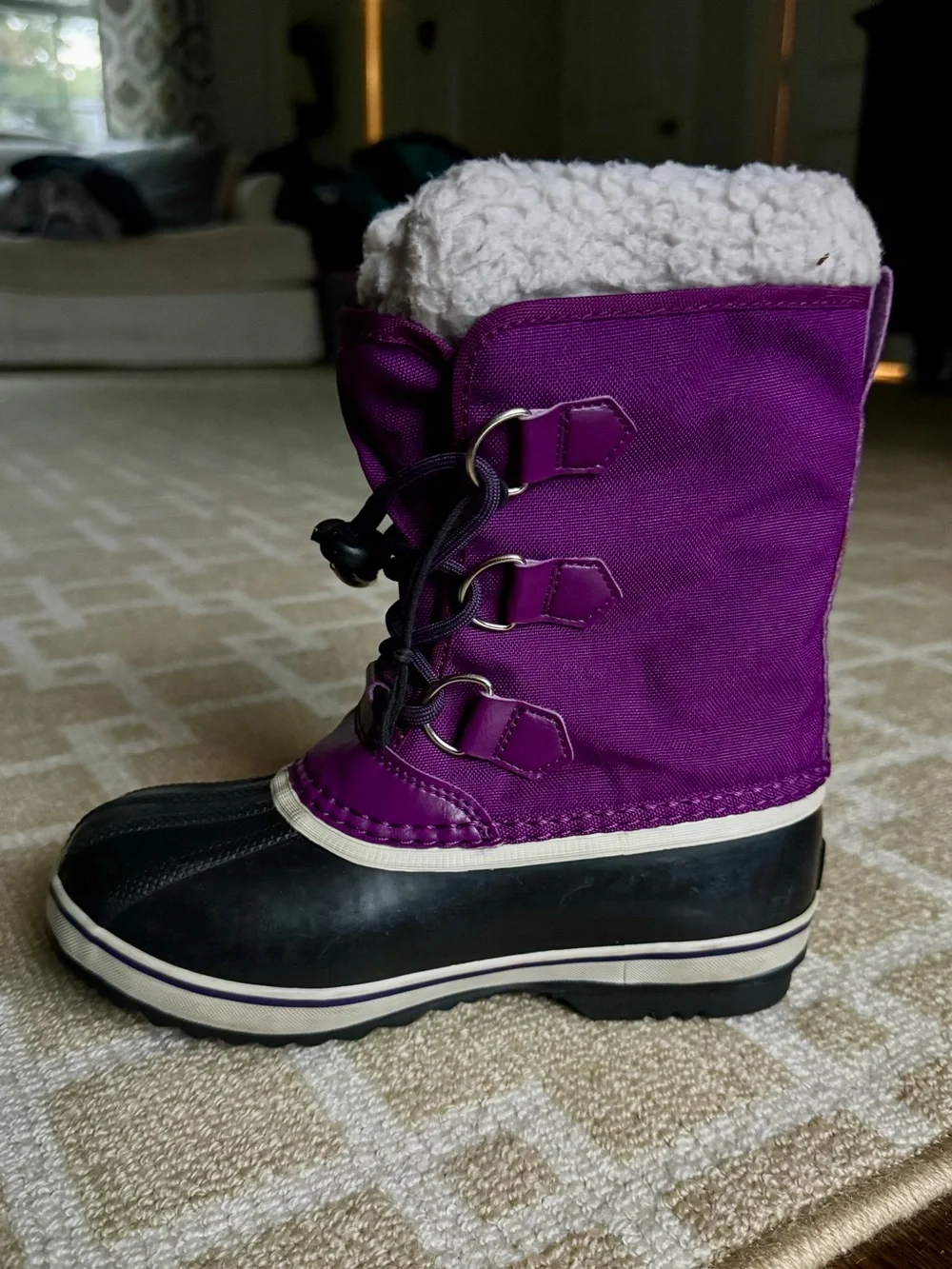 Sorel Kids Yoot Pac Insulated Waterproof Snow Boots Black Purple Girls Size 2